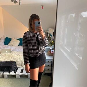 Raw Hem Tweed Jacket With Pink & White